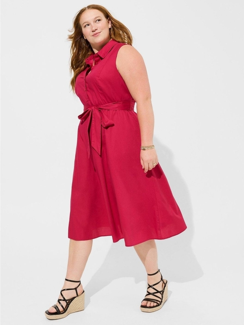Torrid Midi Poplin Collared Button-Front Tie-Waist Midi Dress With POCKETS! 😍